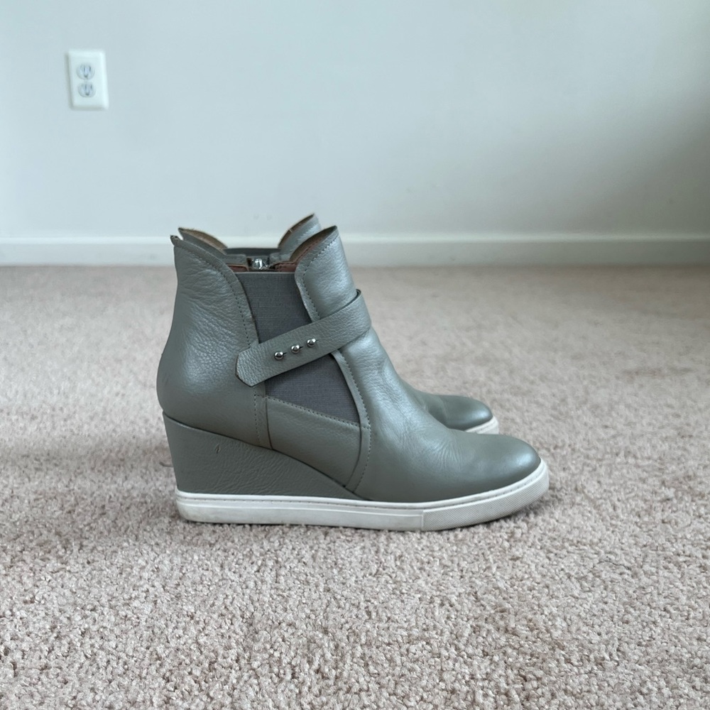 Linea Paolo Grey Leather Wedge Bootie